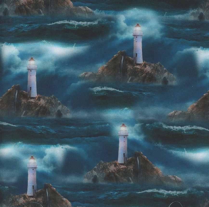 Cotton Print - Stormy Lighthouse