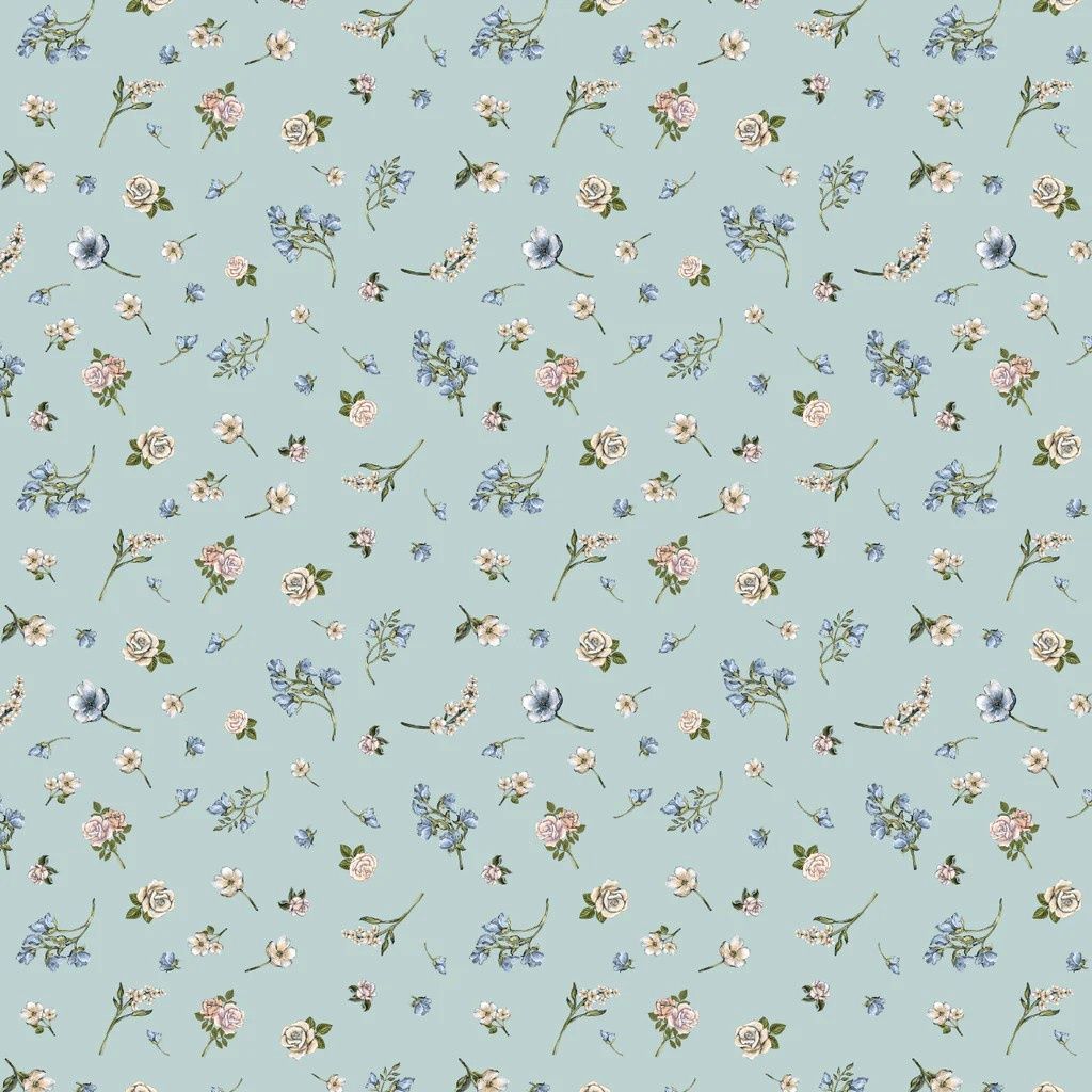 Tea and Poetry - Scattered Florals - Light Blue