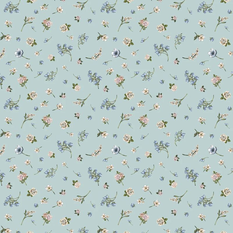 Tea and Poetry - Scattered Florals - Light Blue