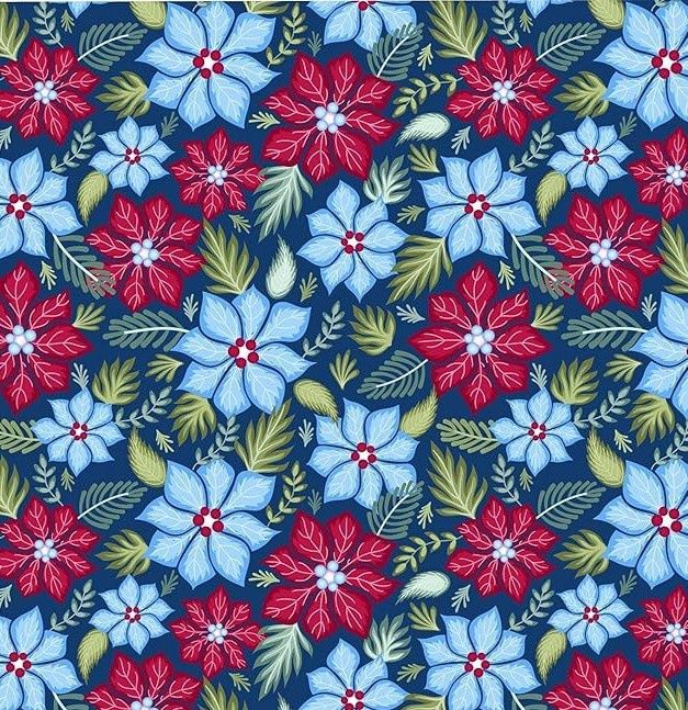 Jewelled Christmas - Poinsettias on Blue