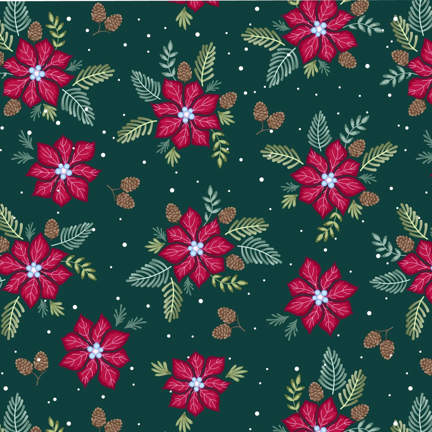 Jewelled Christmas - Poinsettias on Green