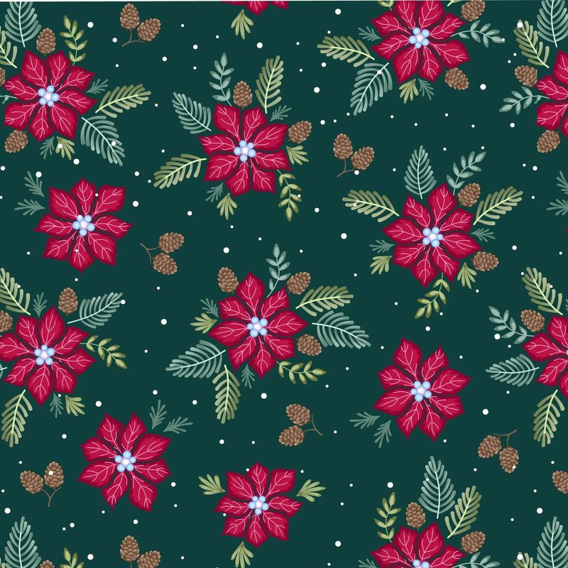 Jewelled Christmas - Poinsettias on Green