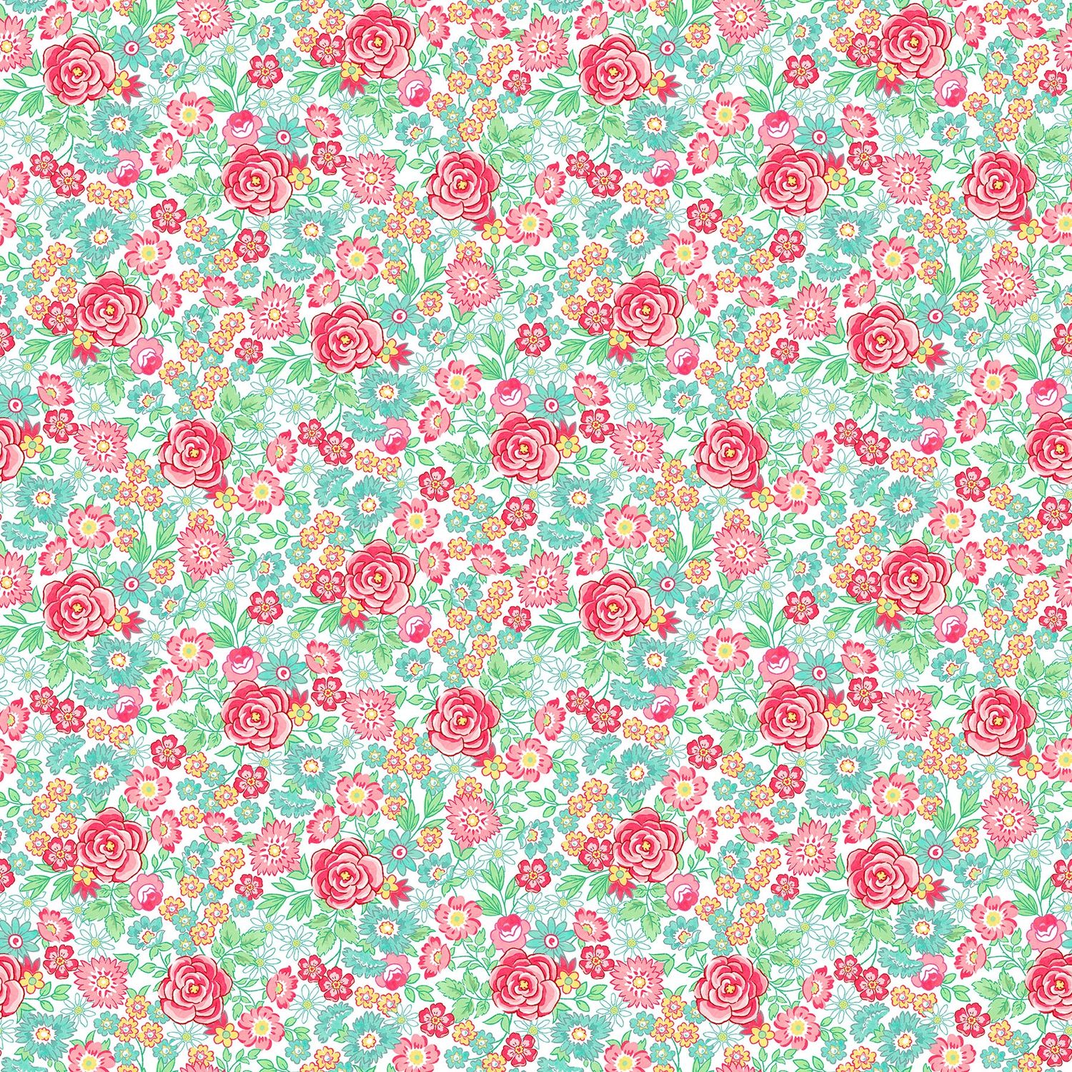 Quilting In Bloom - Large Rose - White Multi