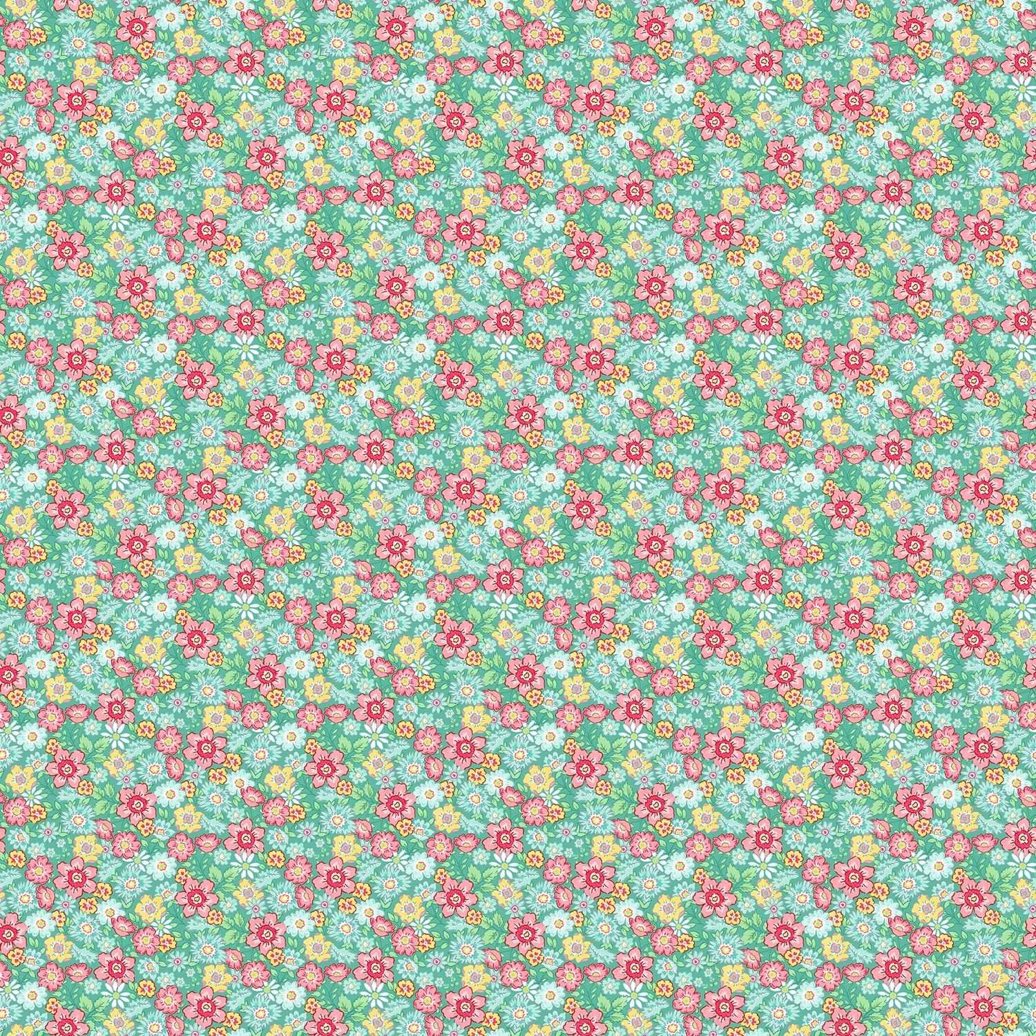 Quilting In Bloom - Packed Floral - Turquoise Multi