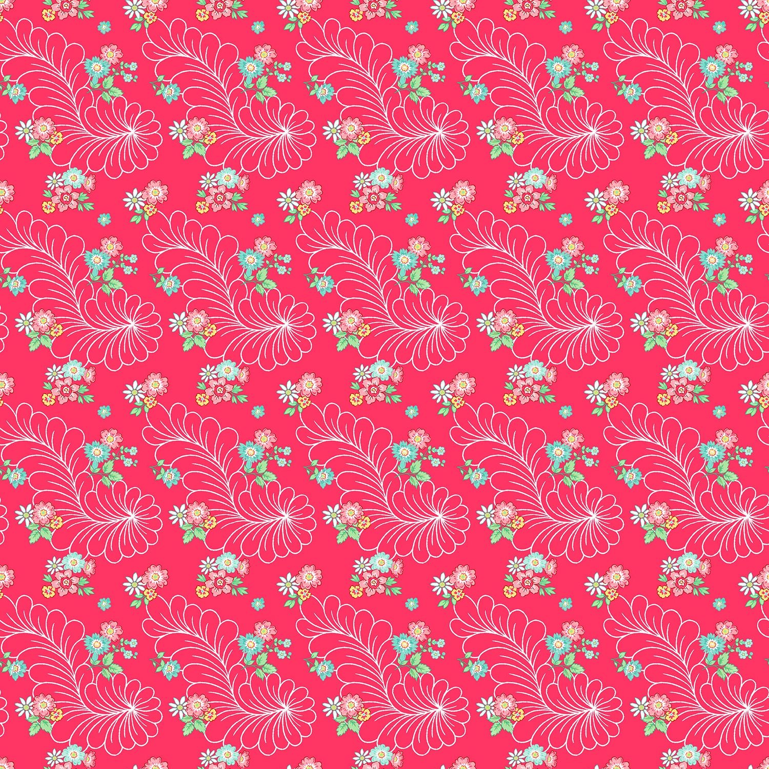 Quilting In Bloom - Feather Floral - Pink Multi