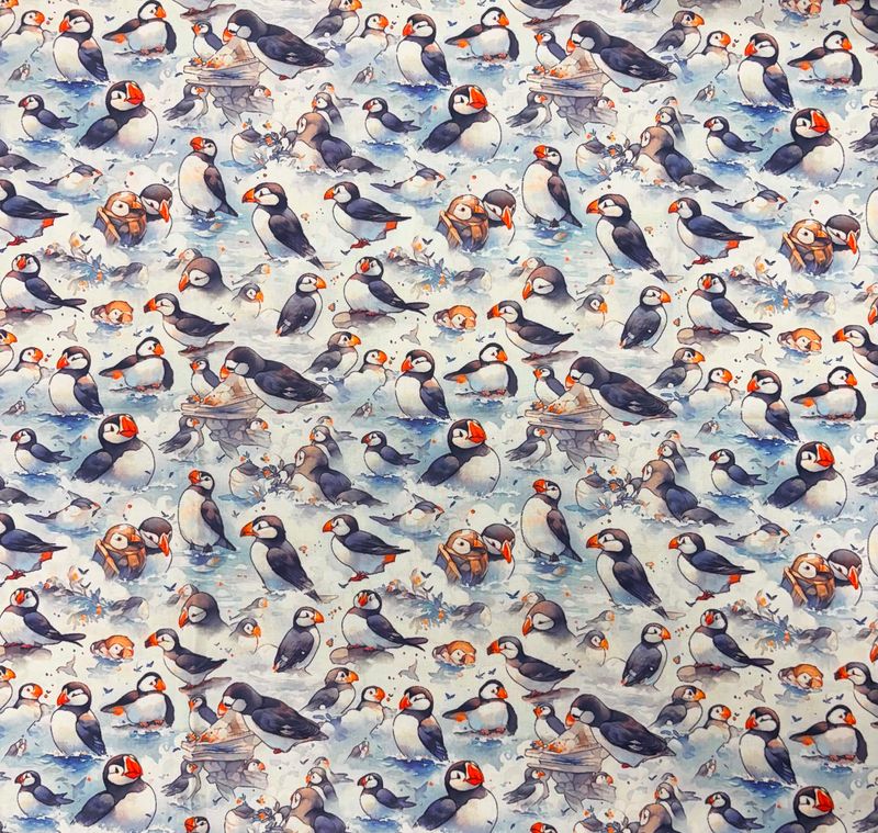 Puffins on White - Sitting