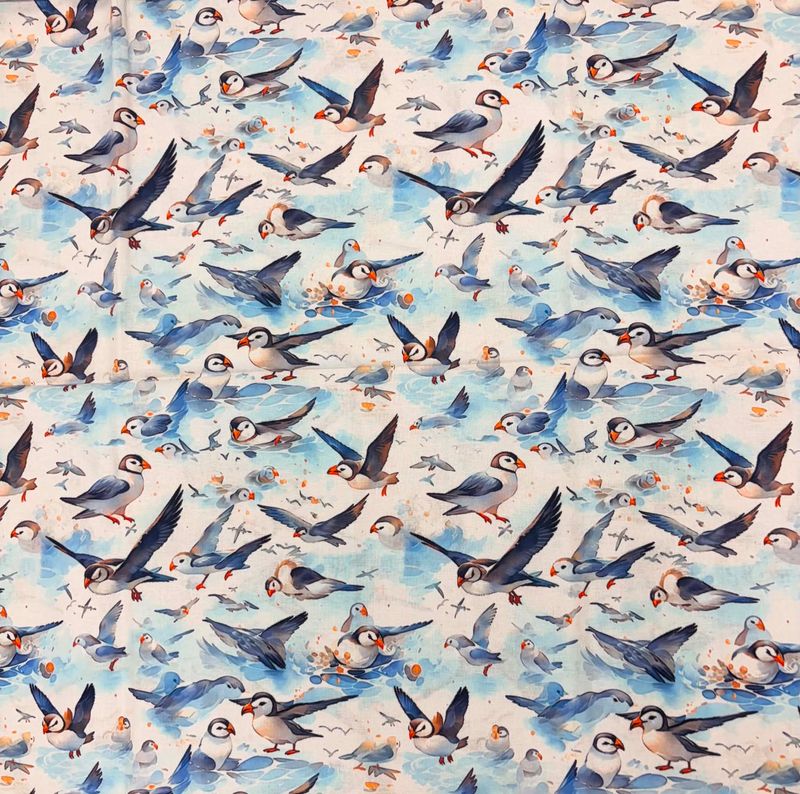 Puffins on White - Flying