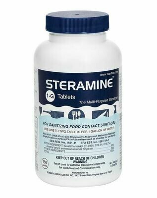 Steramine Quaternary Sanitizing Tablets - 150 Sanitizer Tablets per Bottle