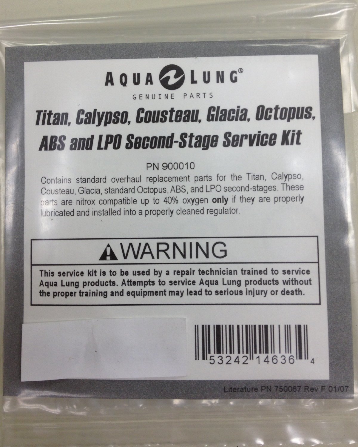Aqau Lung Titan, Calypso, Cousteau, Glacia, Octo, ABS 2nd Stage Kit #900010