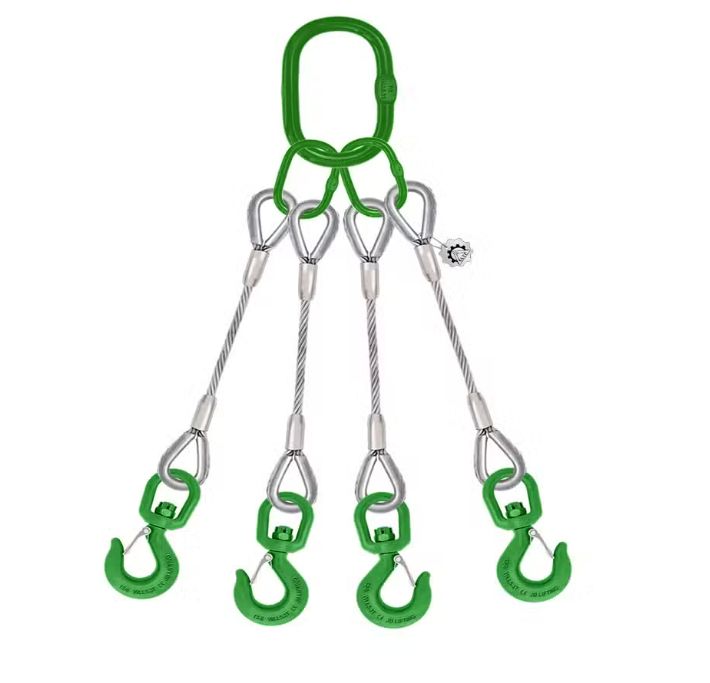 Four Leg Steel Wire Rope Bridle Sling With Swivel Sling Hook