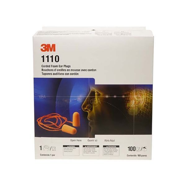 3M 1110 Foam Earplugs Corded ( Pack of 100 pairs)