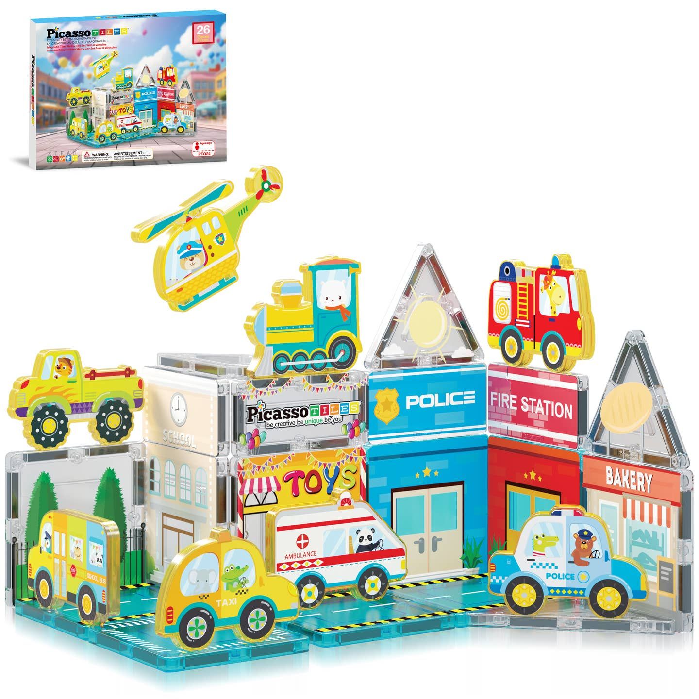 PicassoTiles 26pc City Theme Magnetic Tile Building Set