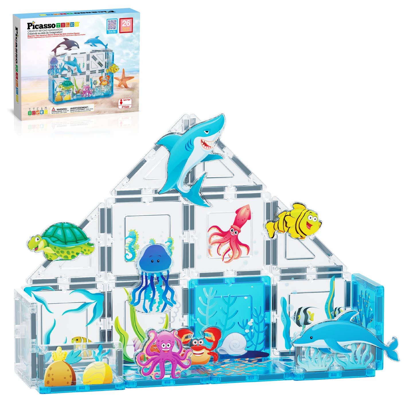PicassoTiles 26 Piece Marine World Magnetic Building Set