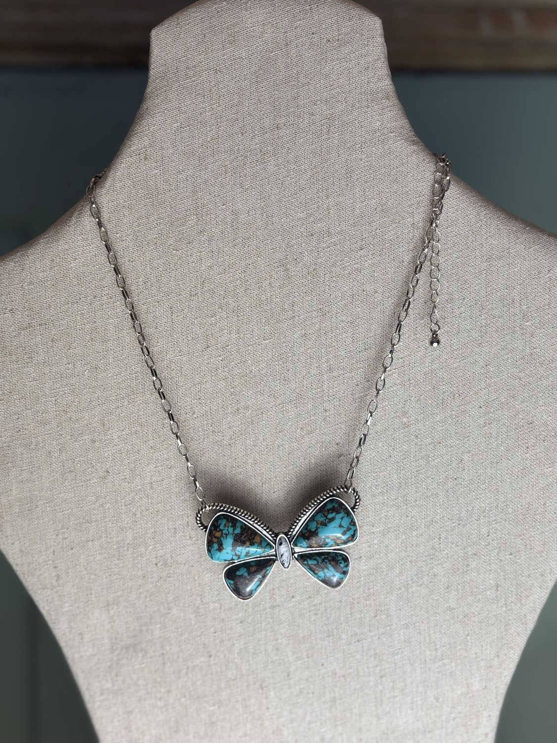 Butterfly Faux Turquoise Stoned Necklace