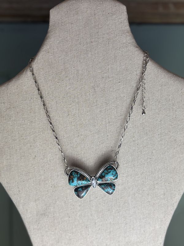 Butterfly Faux Turquoise Stoned Necklace