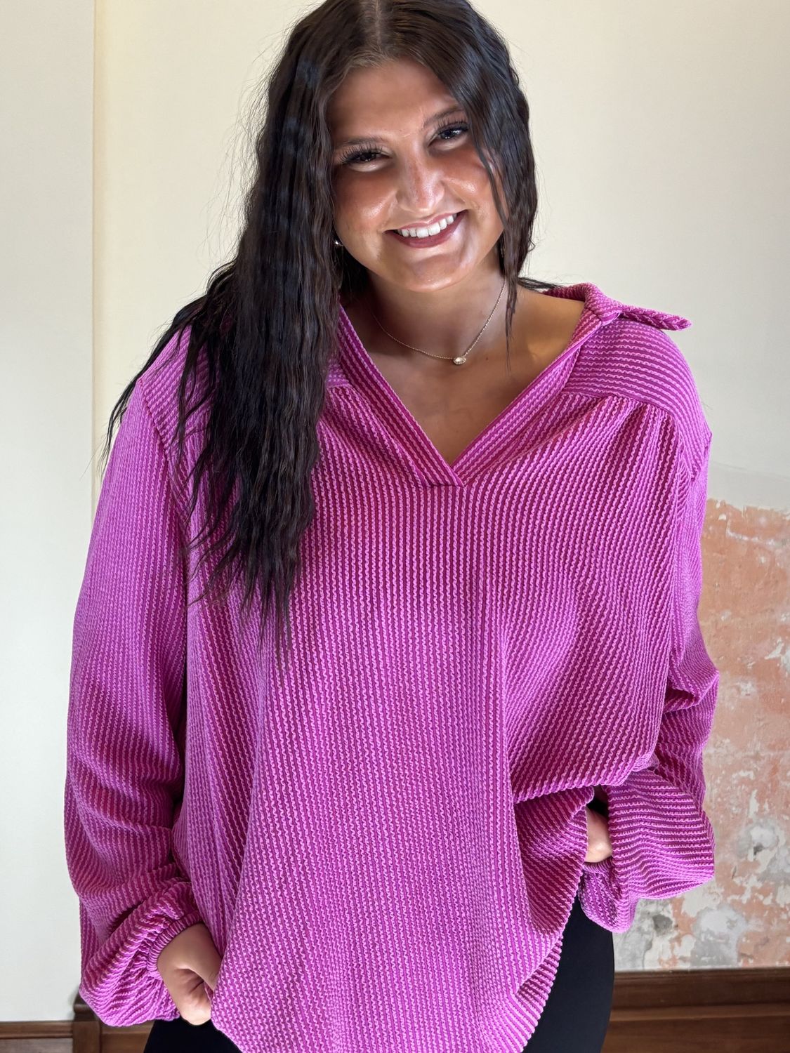 Magenta Ribbed Long Sleeve