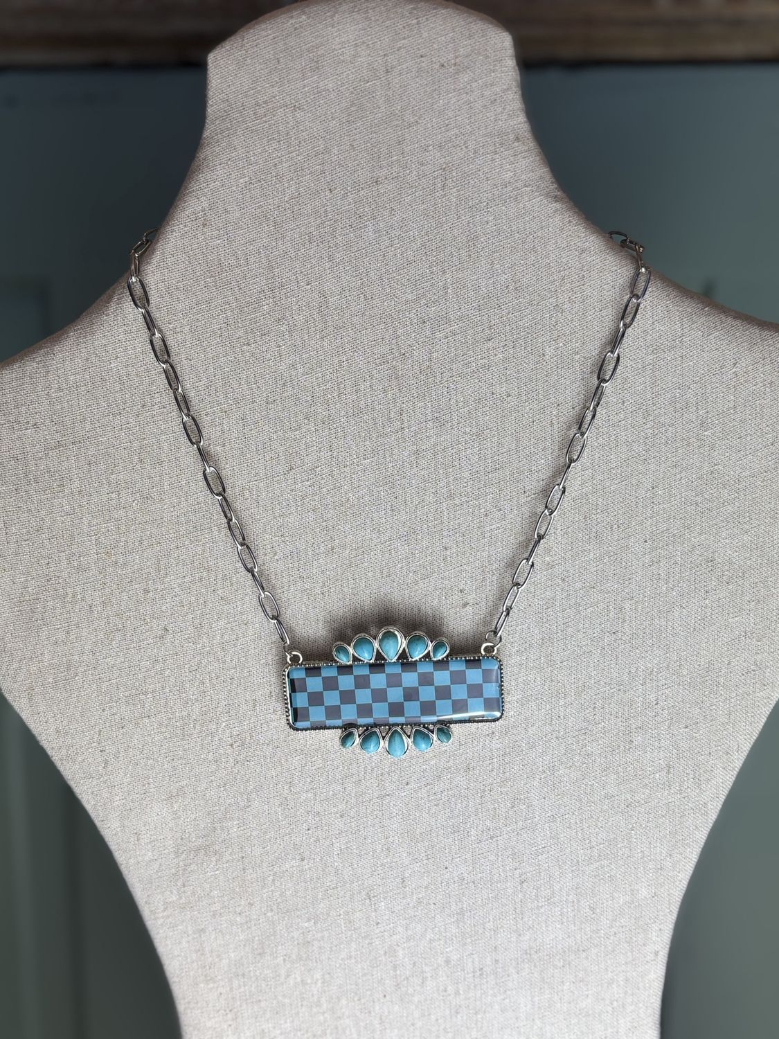 Checkered Faux Turquoise and Black necklace