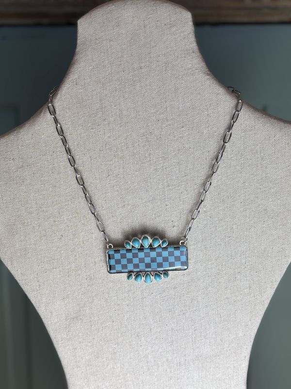 Checkered Faux Turquoise and Black necklace
