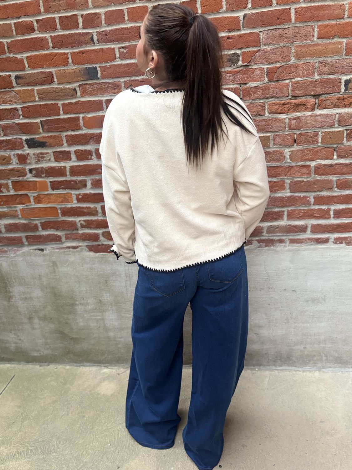 Apricot Black Line Crewneck Sweater