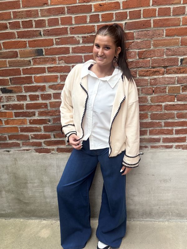 Apricot Black Line Crewneck Sweater