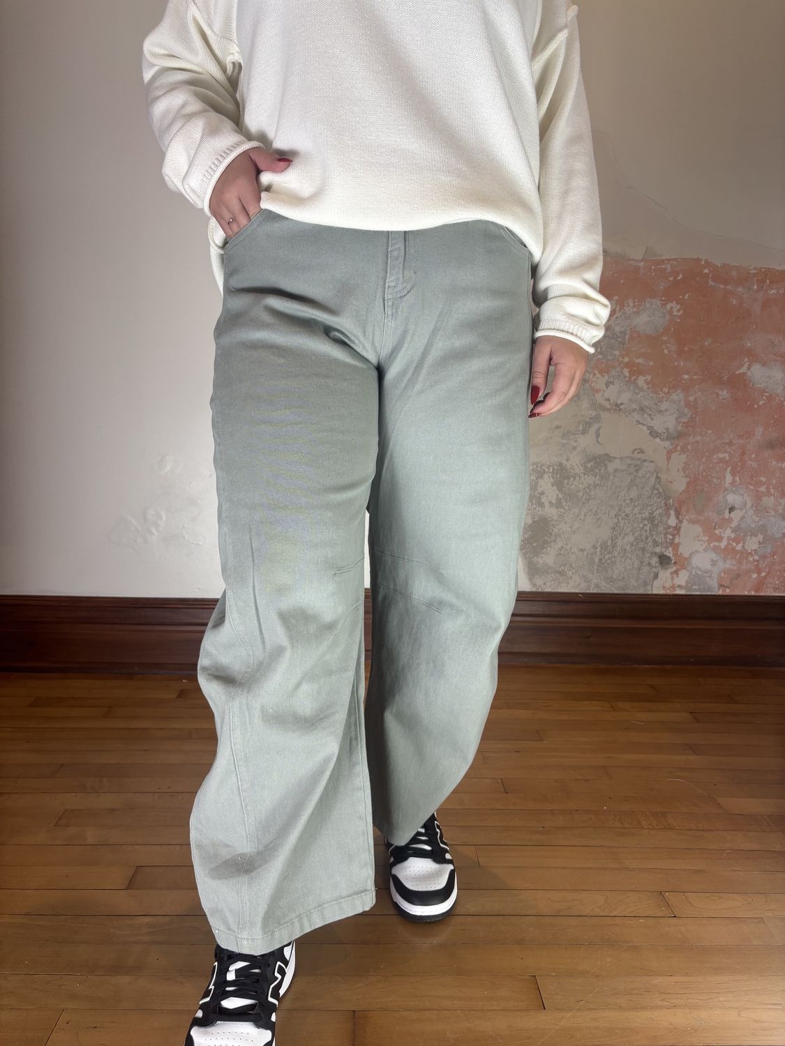 Sage Green Barrel Jeans