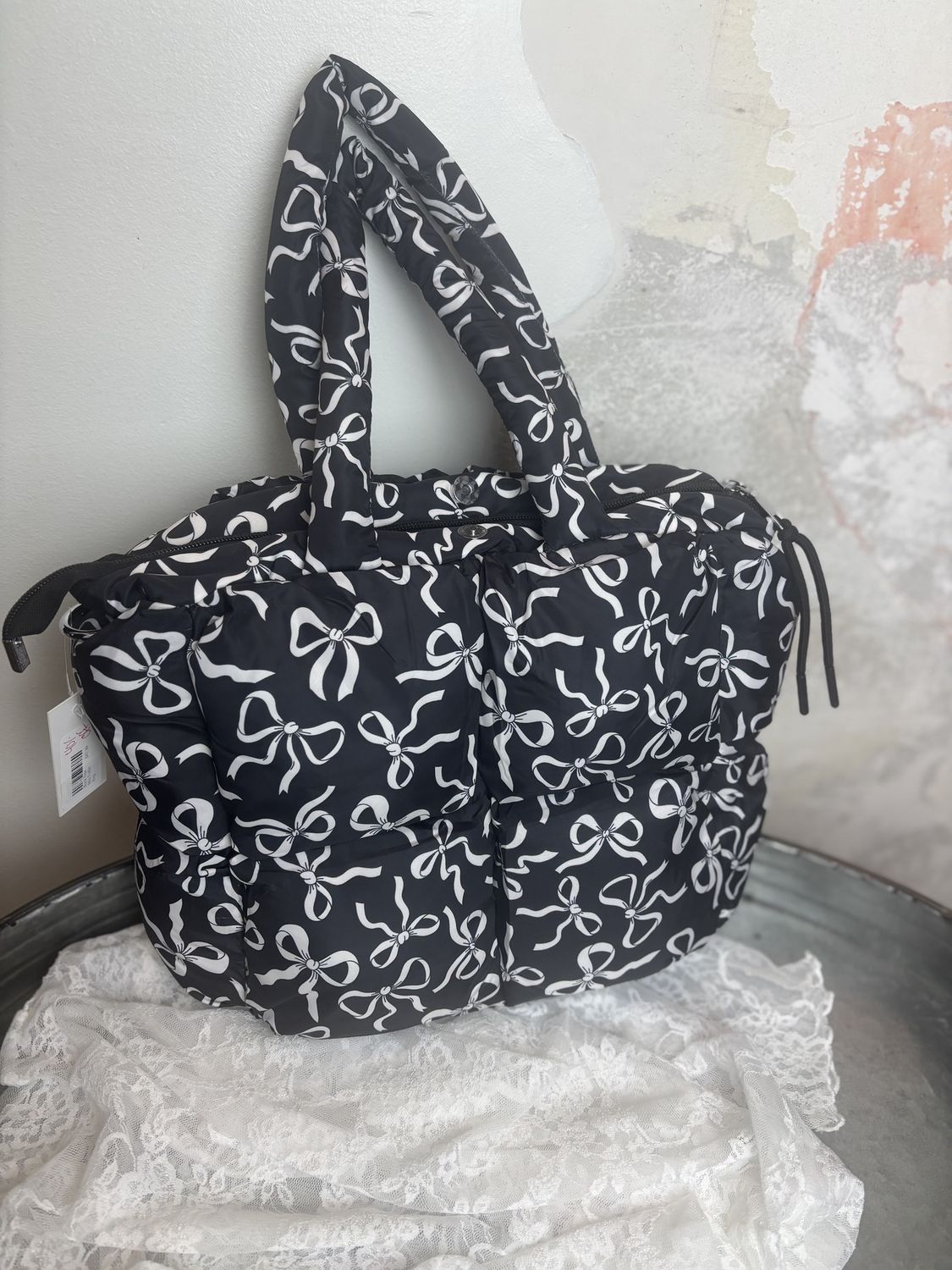 Black Bow Mini Puffer Bag