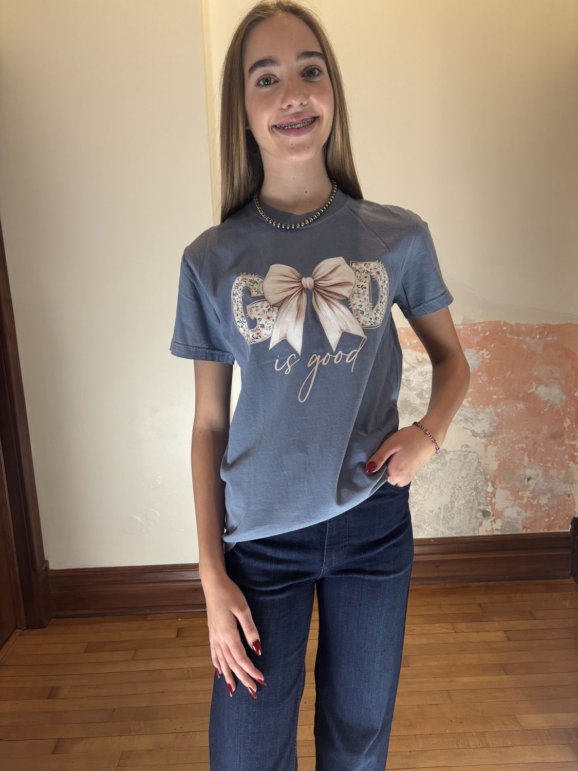 Blue God is Good Bow Shirt