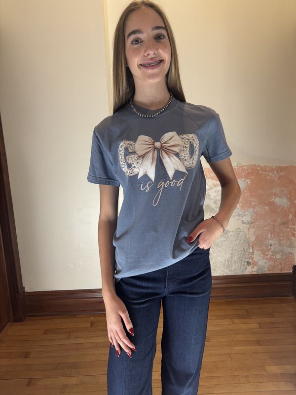 Blue God is Good Bow Shirt