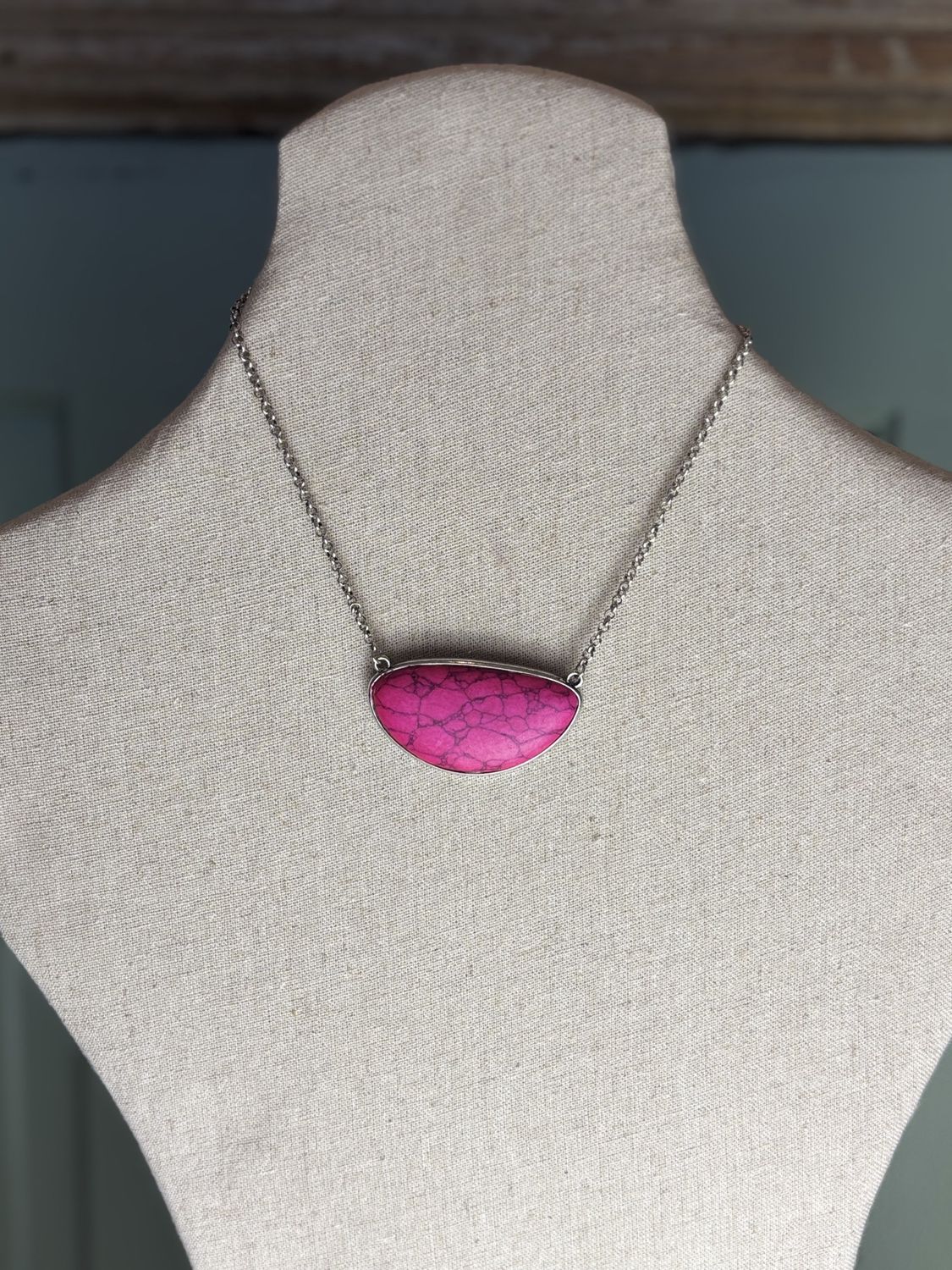 Pink Oval Pendant Necklace