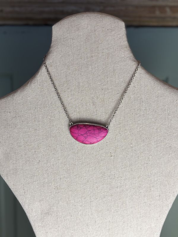 Pink Oval Pendant Necklace