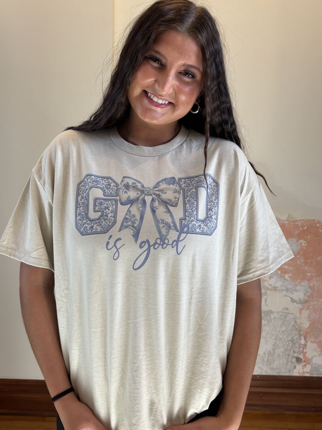 God Is Good Blue Floral Shirt