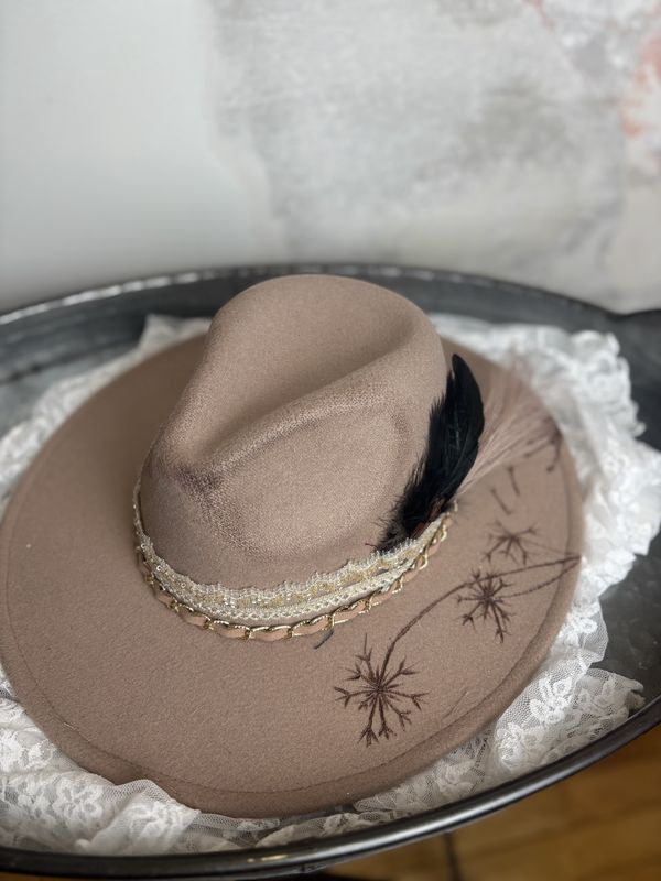 Light Pink Snowflake Feathered Wide Brim Hat