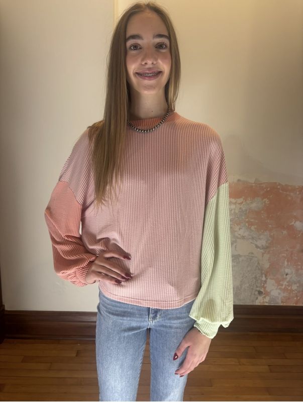 Multicolored Corded Colorblock Long Sleeve