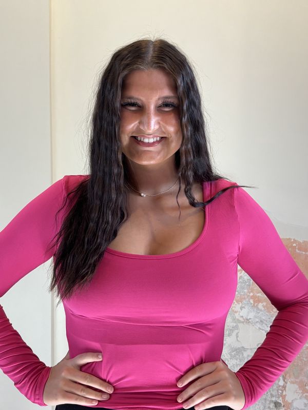 Fuchsia Square Neck Long Sleeve Top