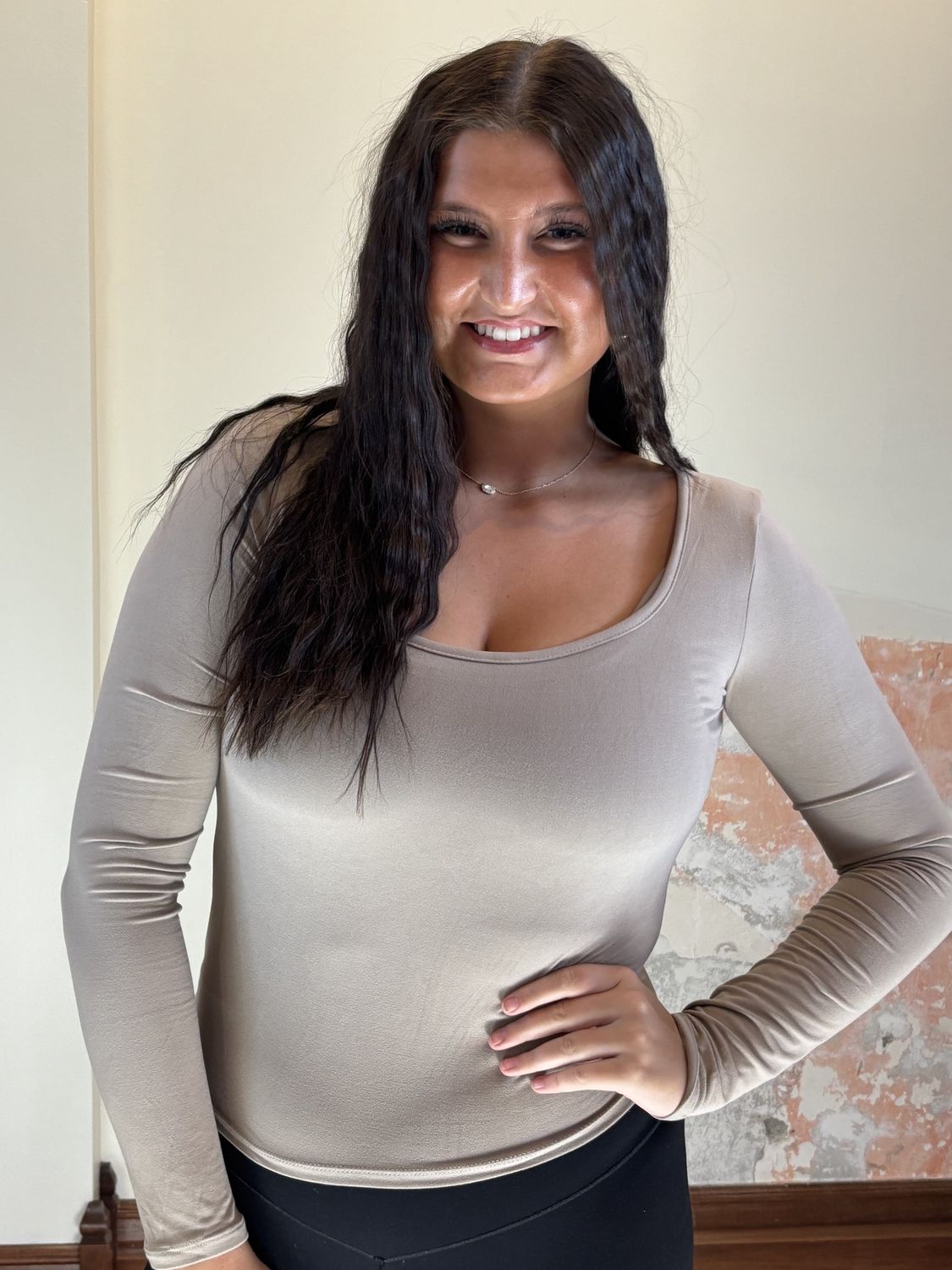 Taupe Square Neck Long Sleeve