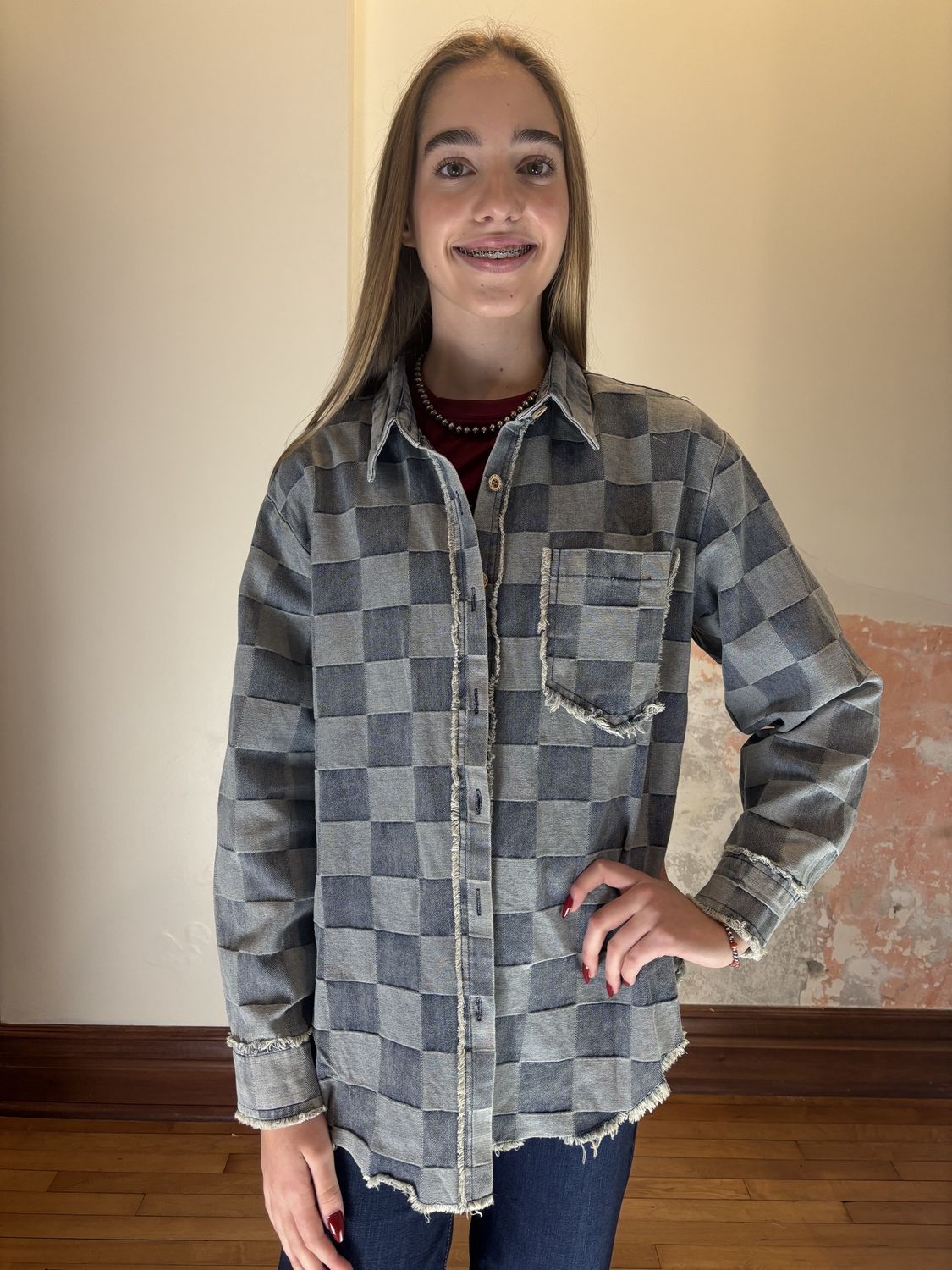 Checkered Denim Jacket