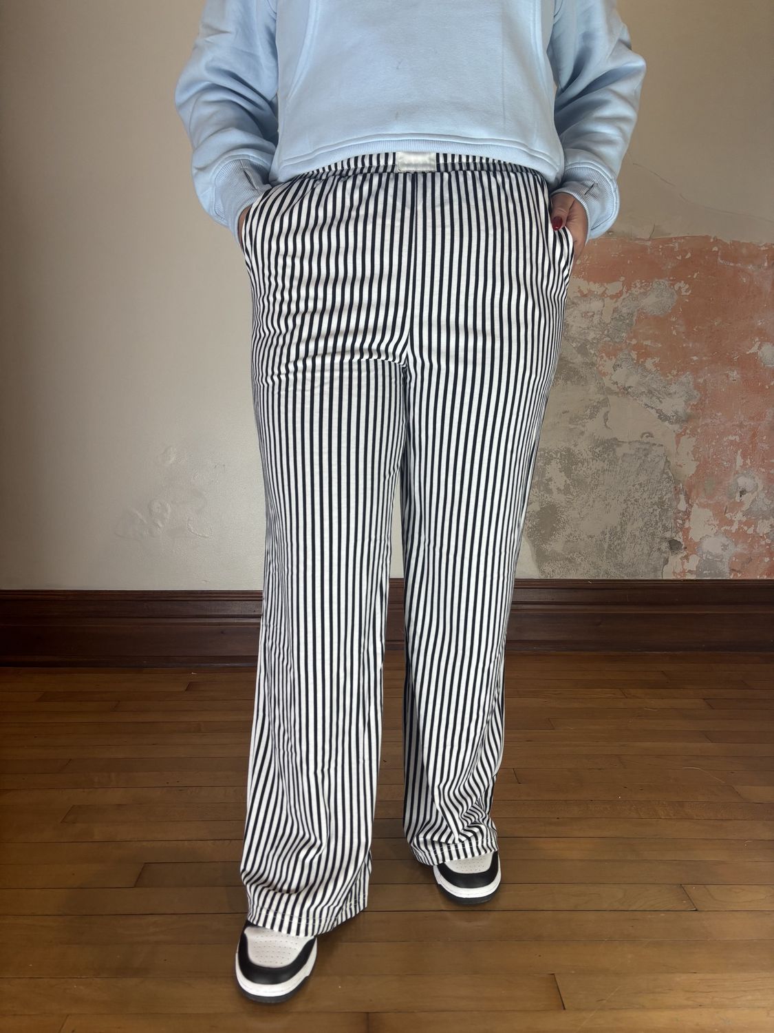 Black and White Striped Wide leg Pants