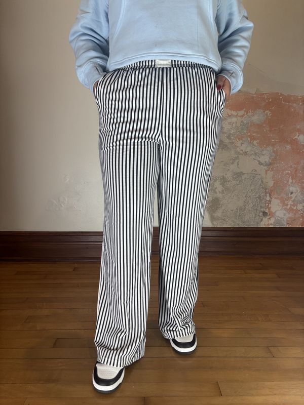 Black and White Striped Wide leg Pants