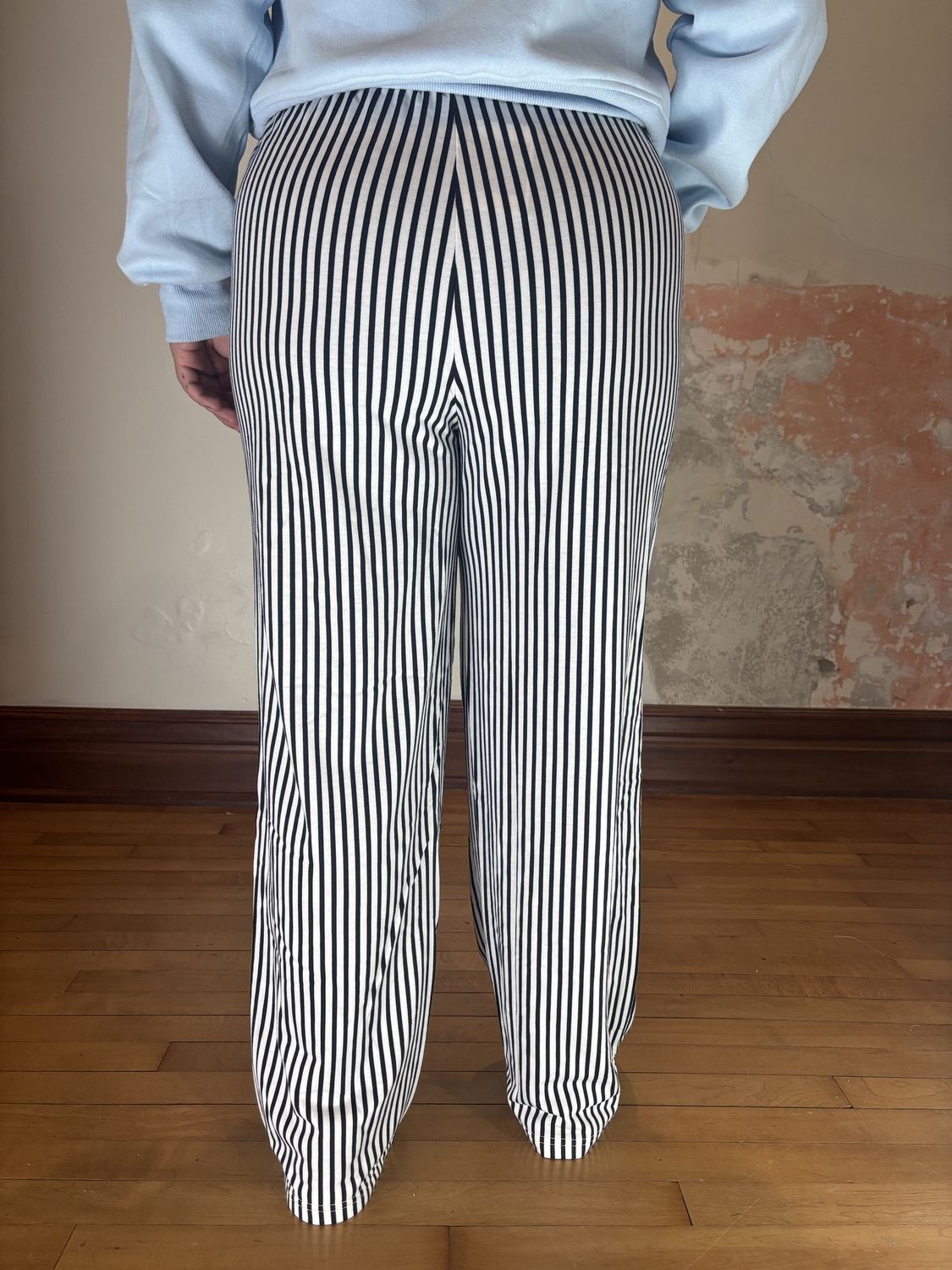 Black and White Striped Wide leg Pants
