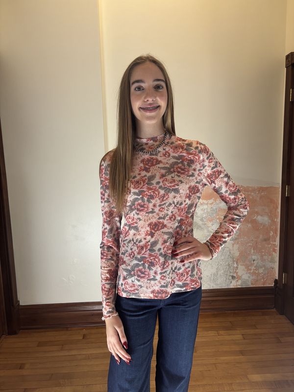 Floral Print Mesh Top