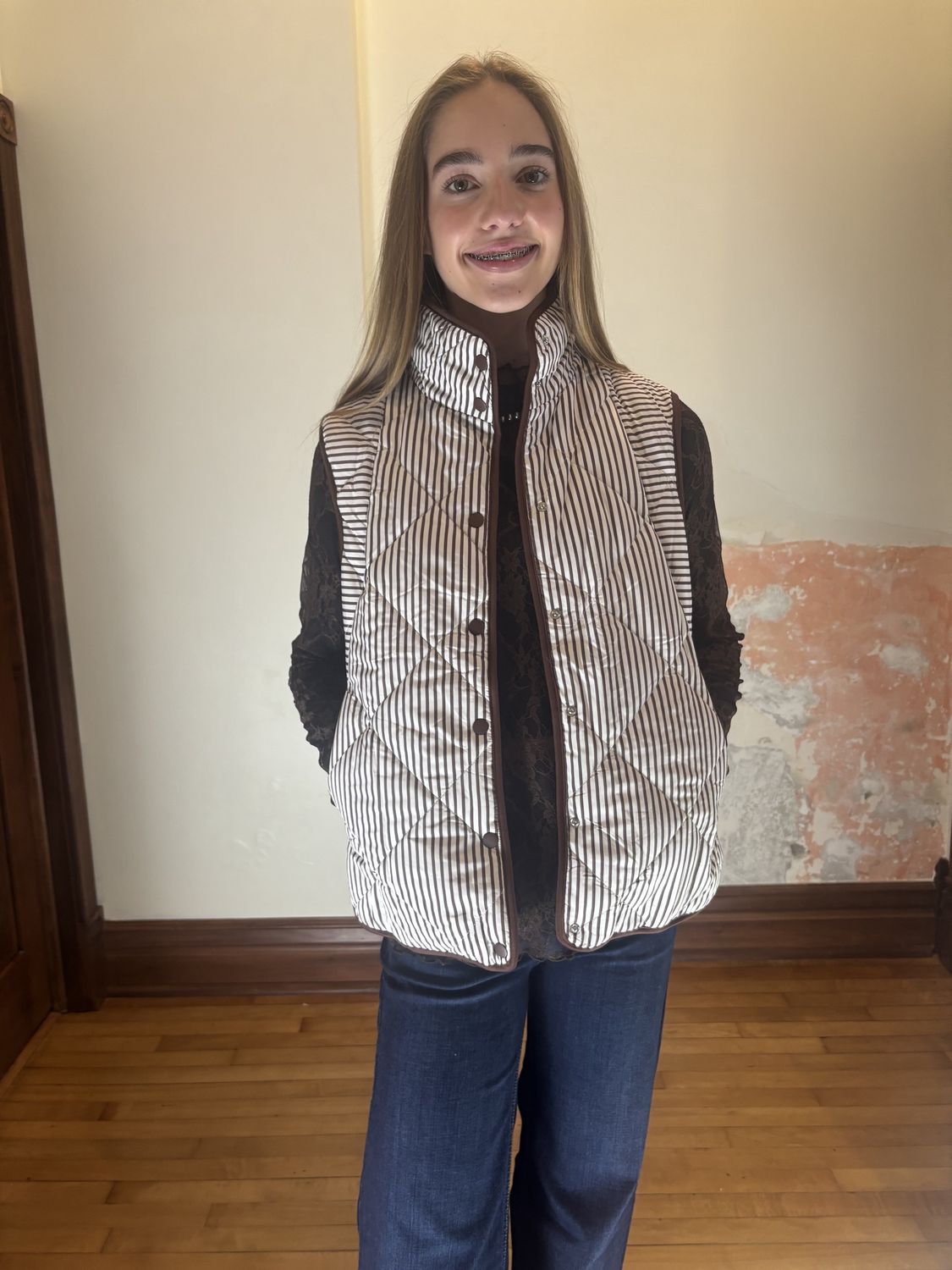 Brown and White Striped Vest