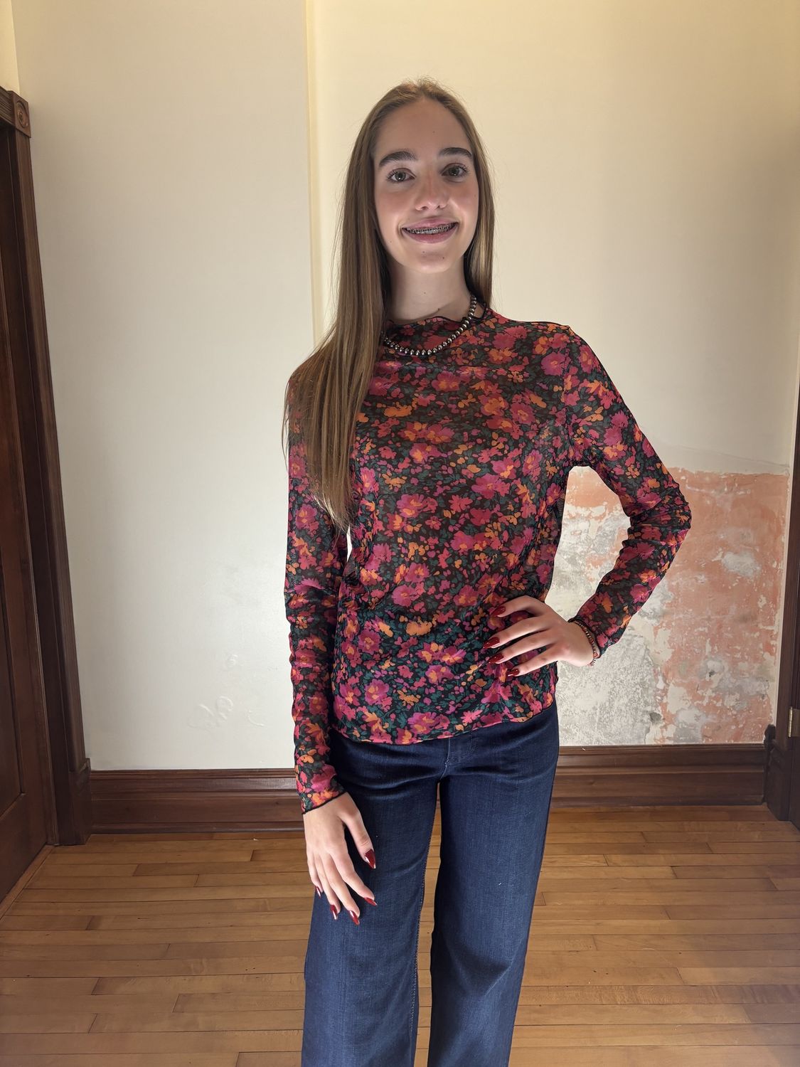 Dainty Floral Mesh top