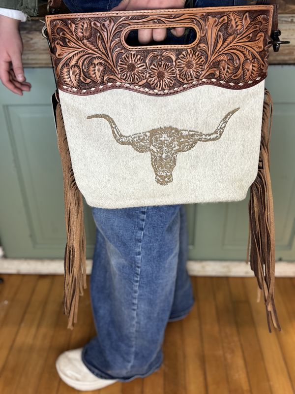 LongHorn Western Tooled Fringe Purse