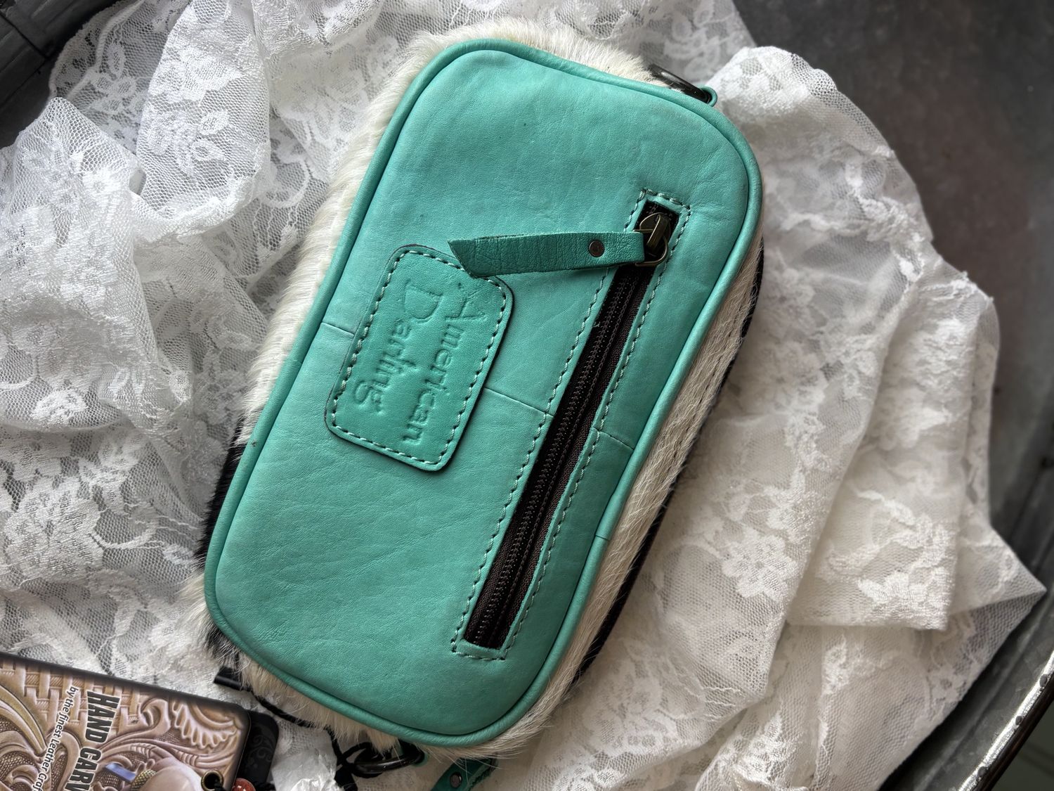 Cowhide Turquoise Tooled Clutch