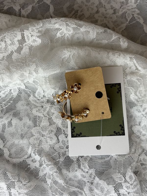 Gold Floral Hoop Stud Earrings