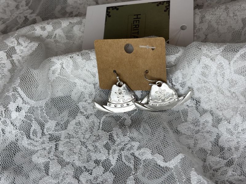 Silver Cowboy Hat Earrings
