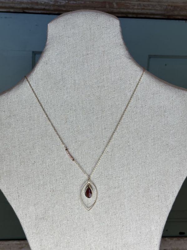 Gold Teardrop with Red pendant Necklace