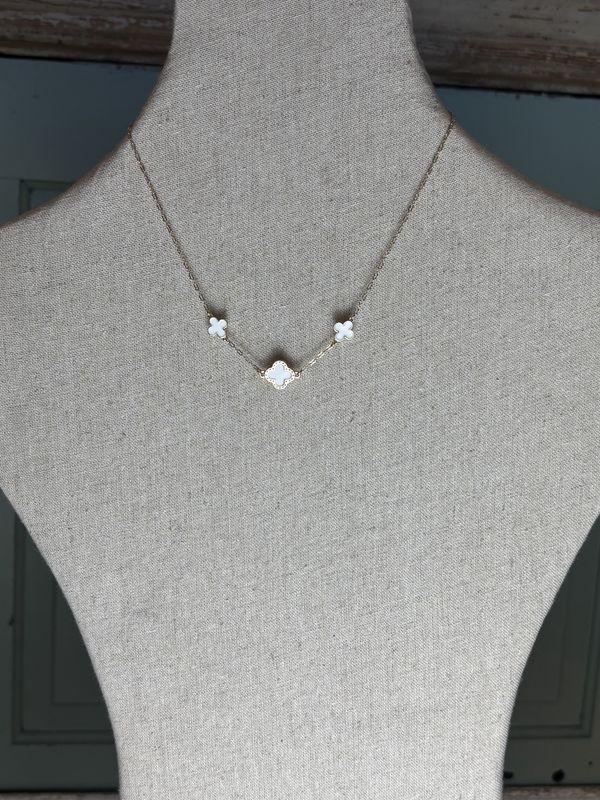 Gold and White Clover Pendant Necklace