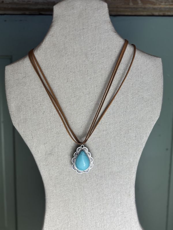 Leather Turquoise Pendant Necklace