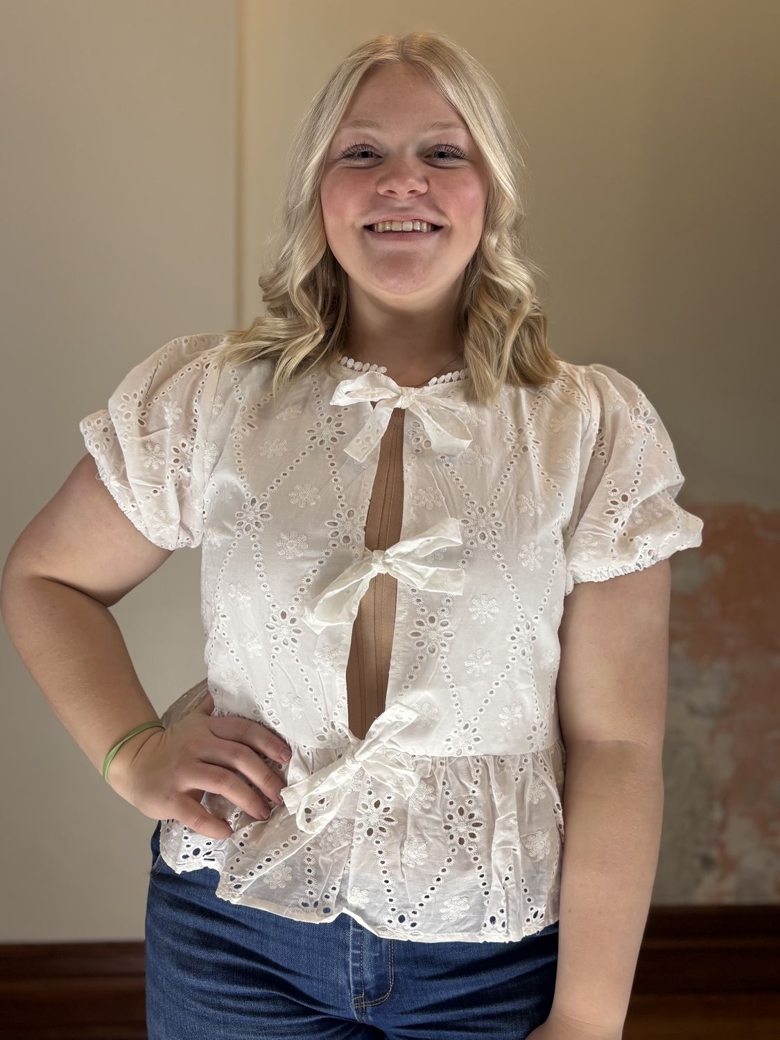White Tie Short Sleeve Top